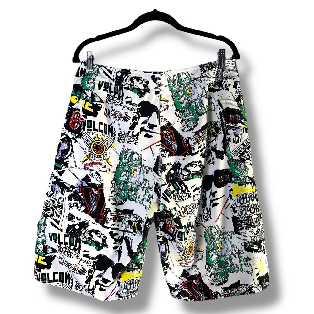 Volcom ModTech Mens Sz 33 Boardshorts Graffiti Print Swim Trunks Colorful Beach - Picture 2 of 16